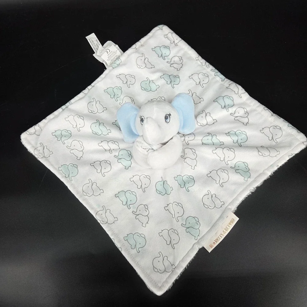 Blankets & Beyond Elephant Lovey Security Blanket White Blue Grey Plush Toy